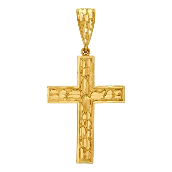 10k Gold Dc Nugget Mens Cross Height 53mm X Width 27.4mm Religious Charm Pendant Necklace for Men