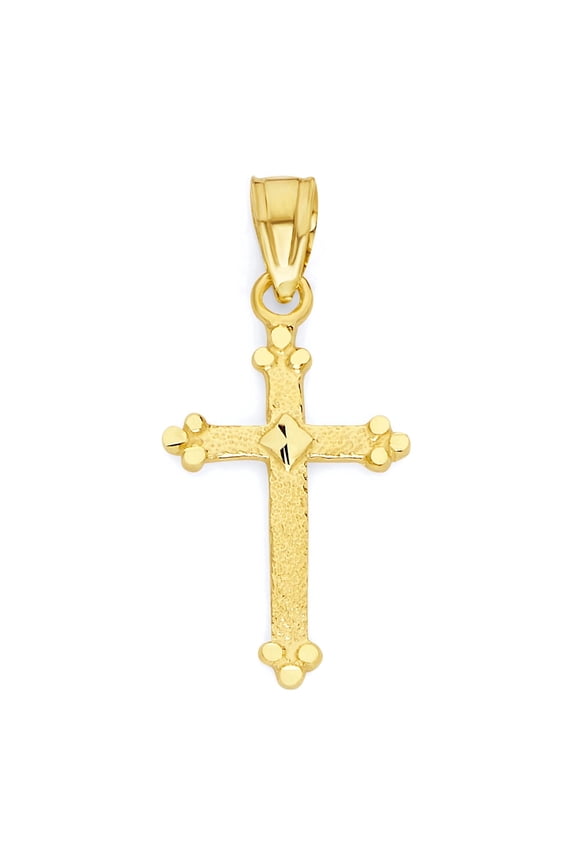 Solid 10k Gold Mini Cross Pendant - Diamond Cut Religious Jewelry