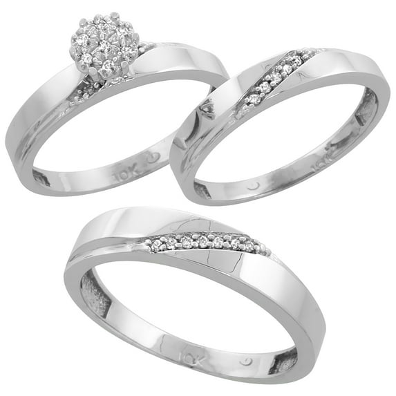 10k Gold Diamond Trio Engagement Wedding Ring Set for Him and Her 3-piece 4.5 mm & 3.5 mm 0.13 cttw size 5