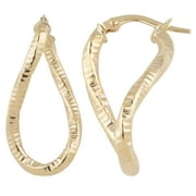 FREMADA KoolJewelry 10k Gold Diamond-cut Twisted Elongated Hoop Earrings