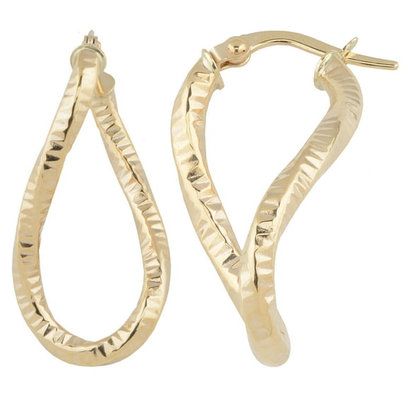 KoolJewelry 10k Gold Diamond-cut Twisted Elongated Hoop Earrings
