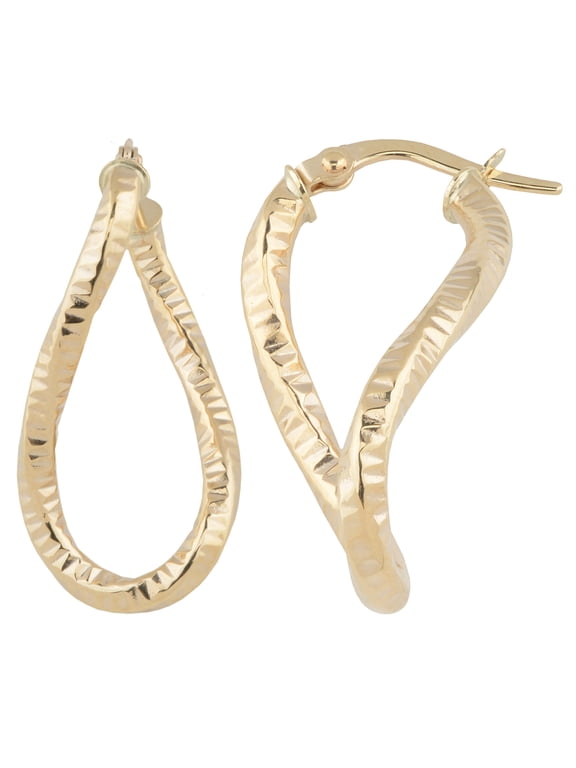 KoolJewelry 10k Gold Diamond-cut Twisted Elongated Hoop Earrings