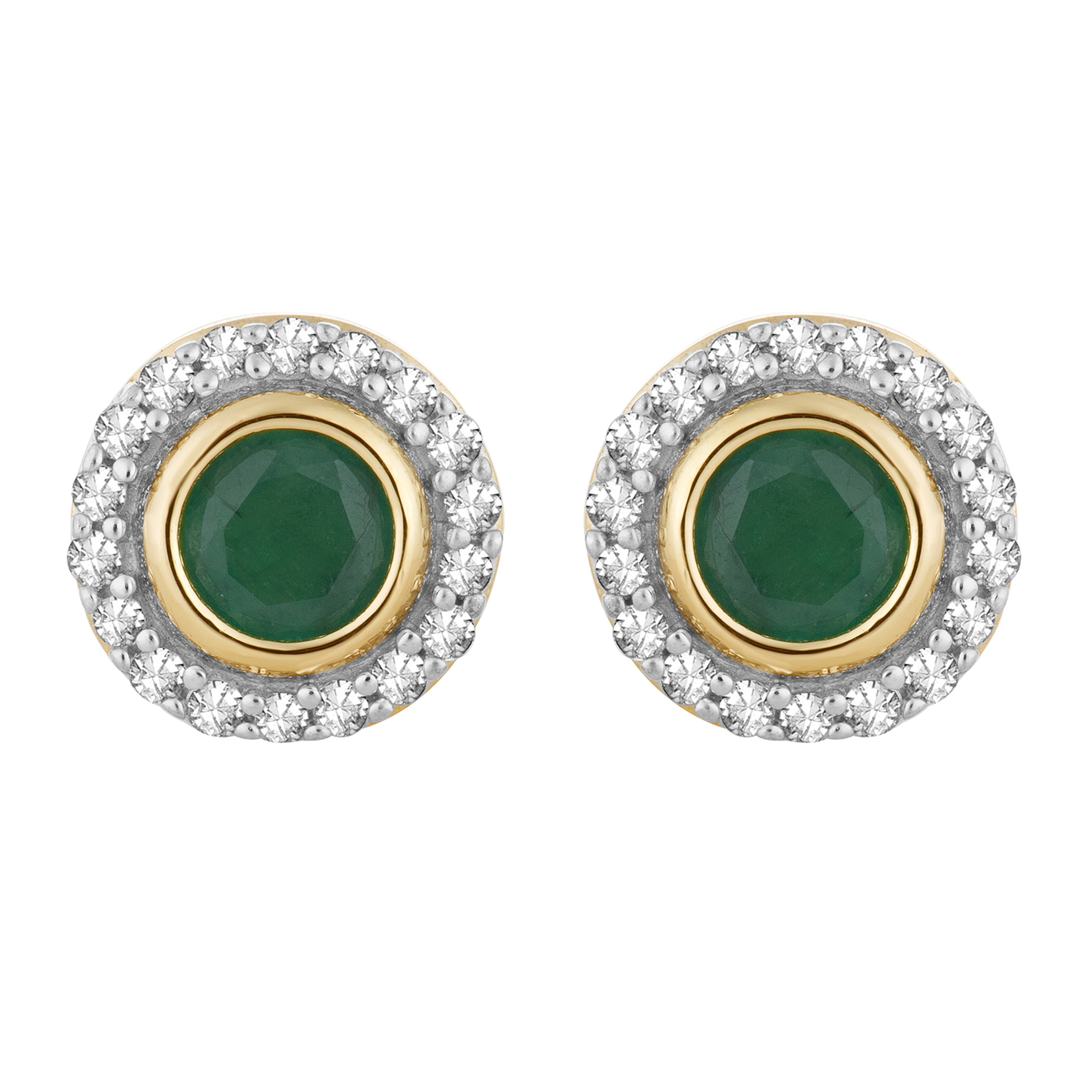 10k Gold Emerald & 1/10 Carat T.W. Diamond Halo Stud Earrings