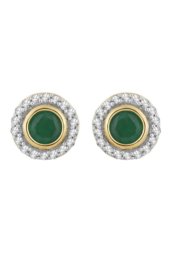 10k Gold Emerald & 1/10 Carat T.W. Diamond Halo Stud Earrings