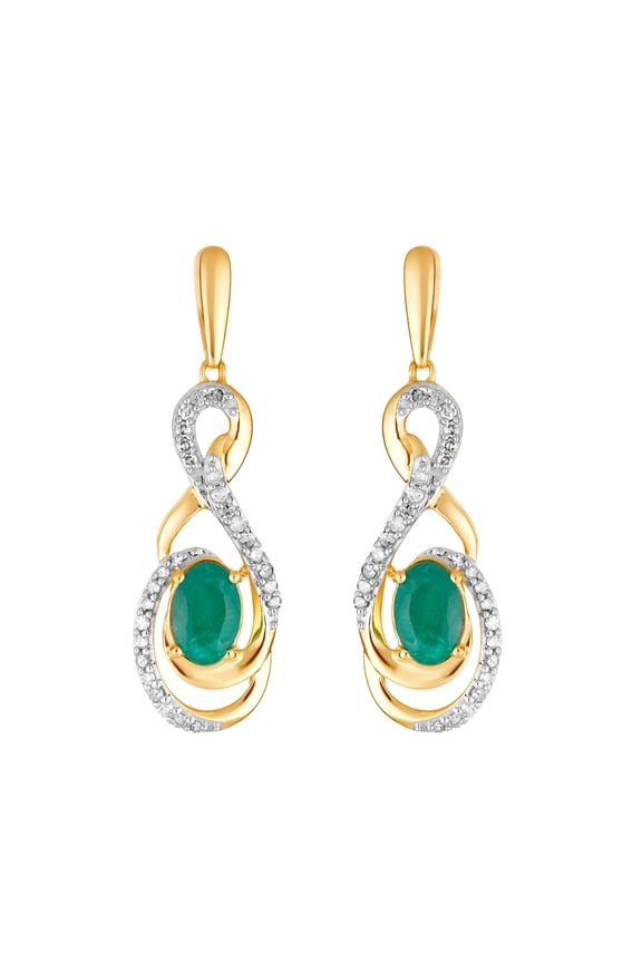 10k Gold Emerald & 1/5 Carat T.W. Diamond Drop Earrings