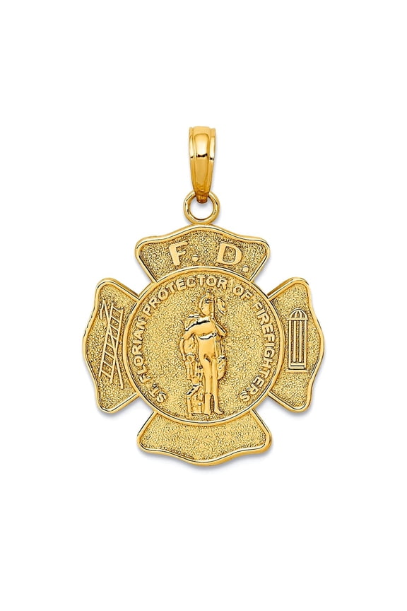 10k Gold F.d. Saint Florian Medal Maltese Religious Faith Cross Fire Dept. 29x19.75mm Wide Pendant Necklace for Women
