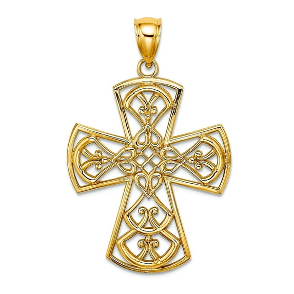 10k Gold Filigree Religious Faith Cross Cut-out With Curved Tips 34x23mm Wide Pendant Necklace for Women