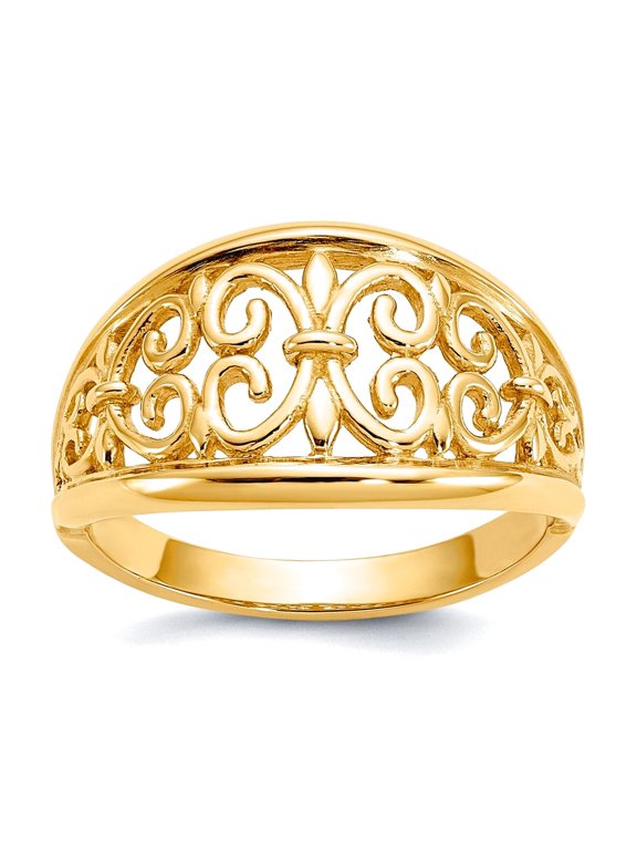 10k Solid Yellow Gold Fleur-de-lis Tapered Ring Size 7.00 Ring for Women - 2.7 Grams