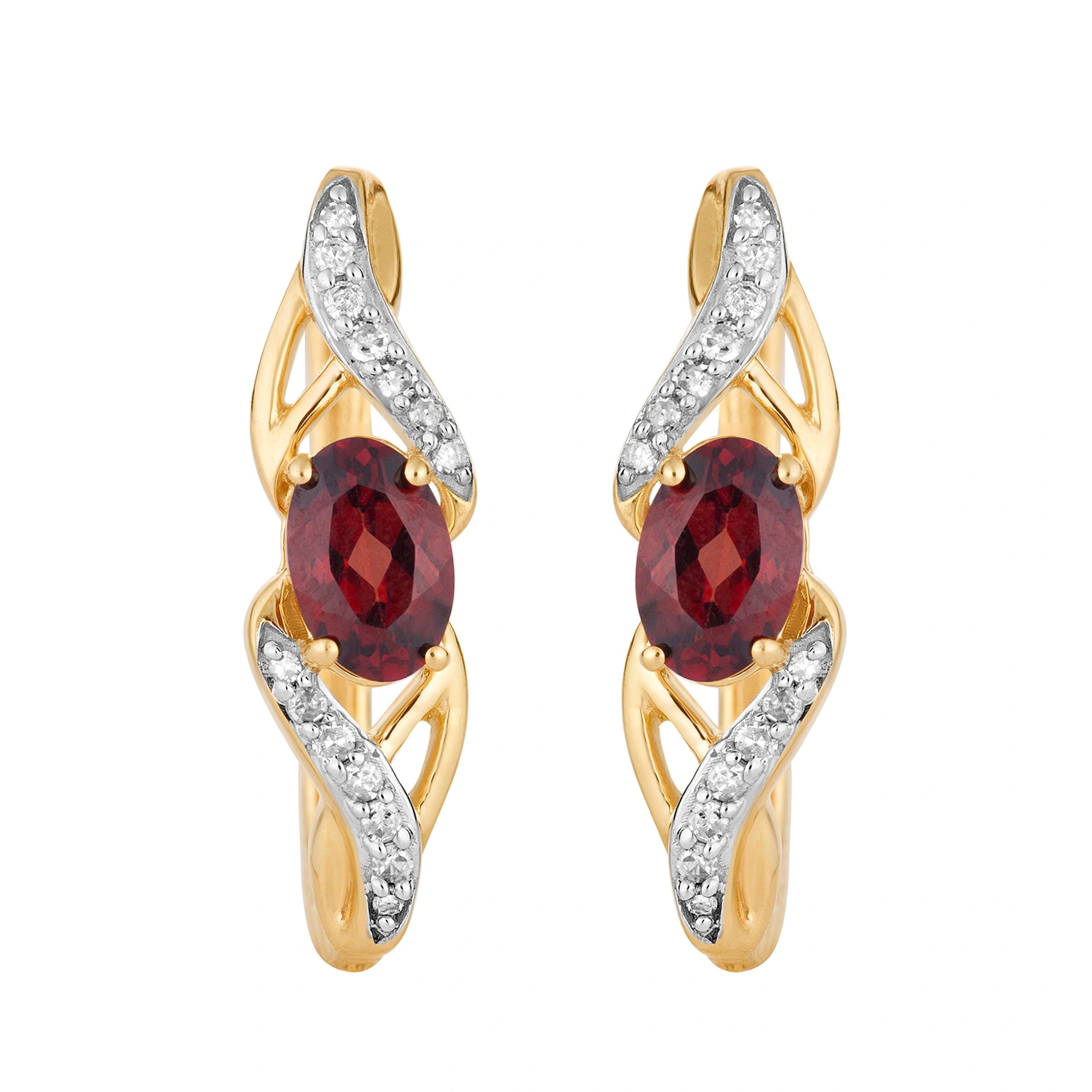 10k Gold Garnet & 1/10 Carat T.W. Diamond Latch Back Earrings