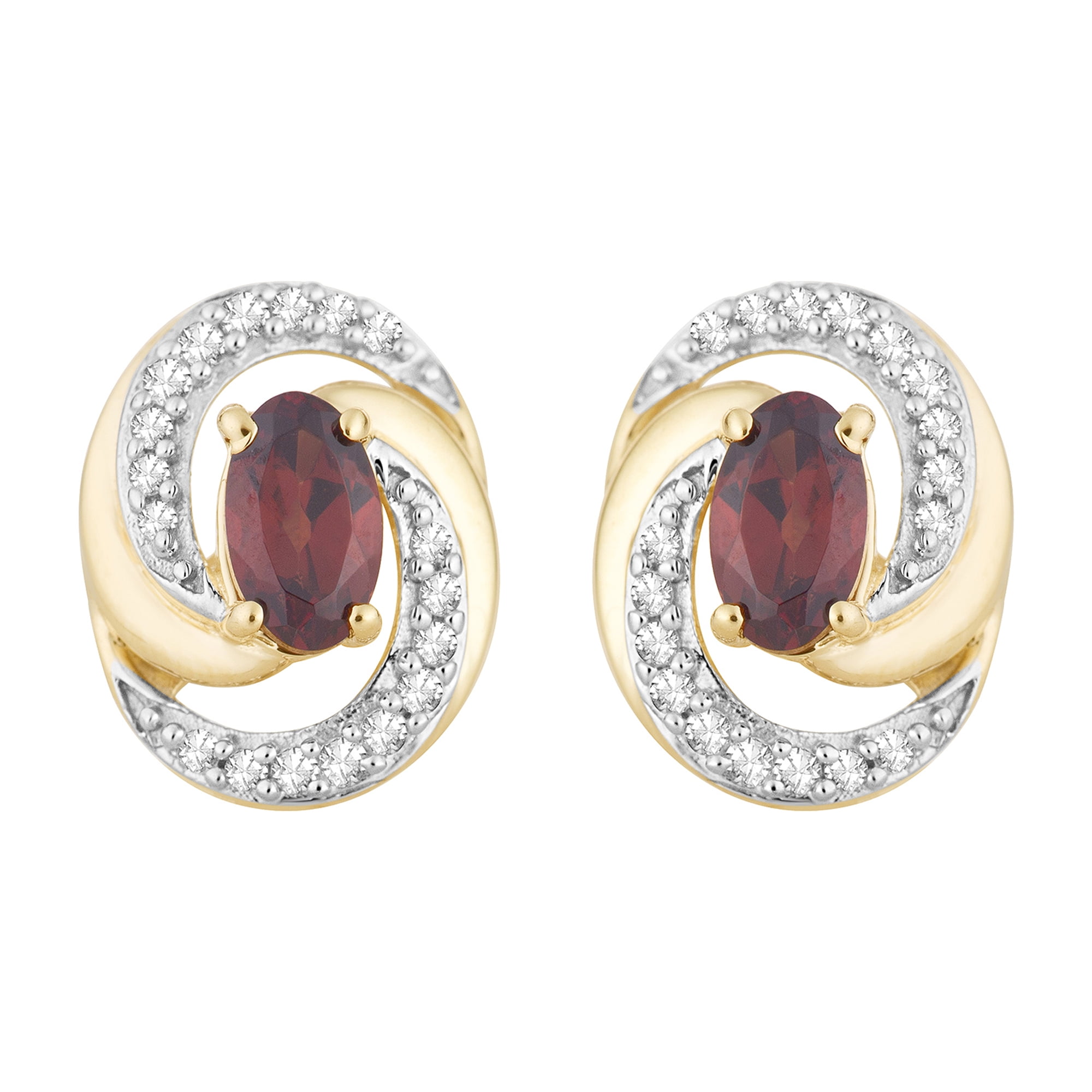 10k Gold Garnet & 1/10 Carat T.W. Diamond Swirl Stud Earrings