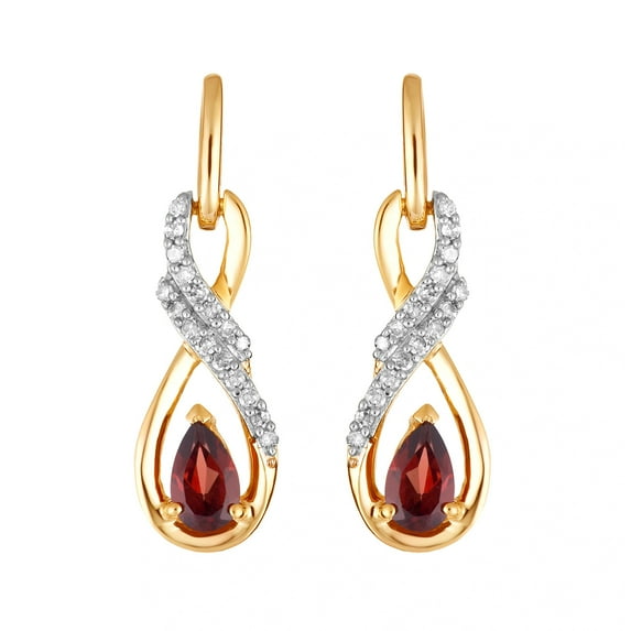 10k Gold Garnet & 1/8 Carat T.W. Diamond Infinity Drop Earrings