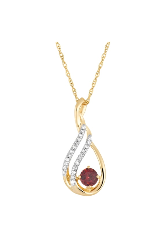 10k Gold Garnet & Diamond Accent Teardrop Wrap Pendant