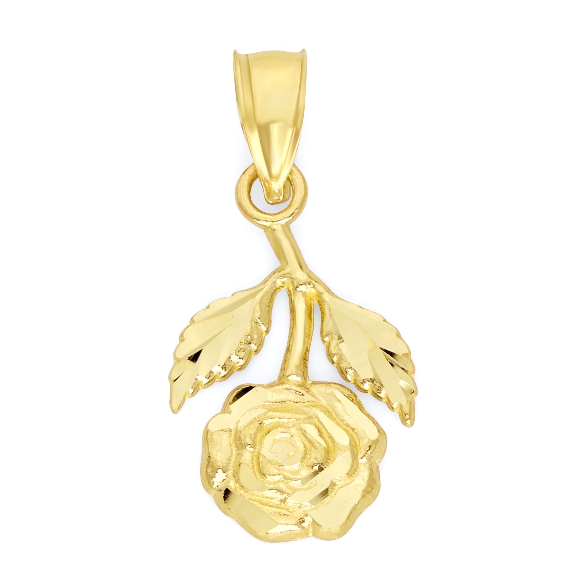 GOLDEN FIRE JEWELRY Golden Fire Solid 10k Gold Hanging Rose Pendant - Flower Jewelry Gifts for Women