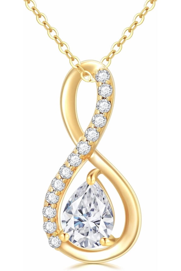 10k Gold Infinity Necklace for Women, Cubic Zirconia Love Anniversary Jewelry Gifts for Wife/Mother,16-18 Inch