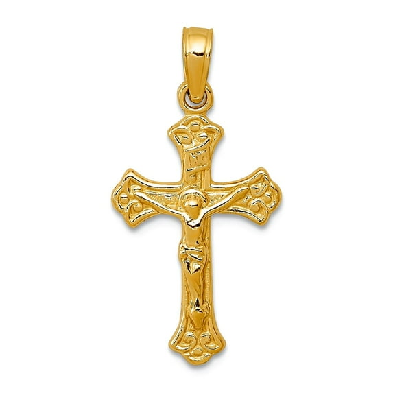 10k Gold Inri Crucifix Charm 26x18mm Wide Pendant Necklace for Women - .9 Grams