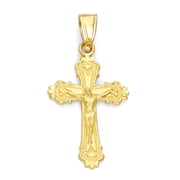 Golden Fire Crucifix Pendant Solid 10k Gold Religious Jewelry