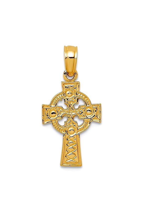 10k Gold Irish Claddagh Celtic Trinity Knot Religious Faith Cross With Eternity Circle Engraved 20.5x10mm Wide Pendant N