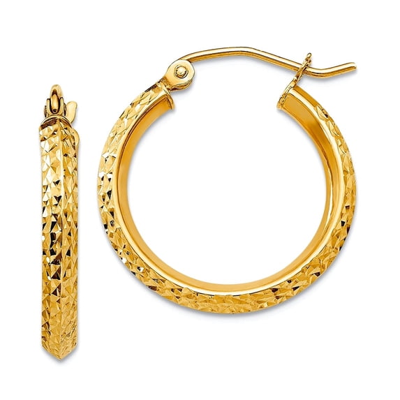 10k Solid Yellow Gold Knife Edge Sparkle-Cut 2.5x20mm Hollow Hoop Earrings 20mm Long 2.5mm Thick Hoop Earring for Women