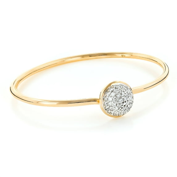 10k Gold Ladies Pave Natural Diamond Ball Bangle Bracelet For Her (Yellow Gold)