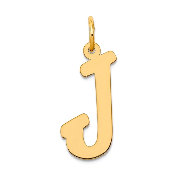 10k Solid Yellow Gold Large Script Letter J Initial Charm Pendant Necklace for Women - .4 Grams