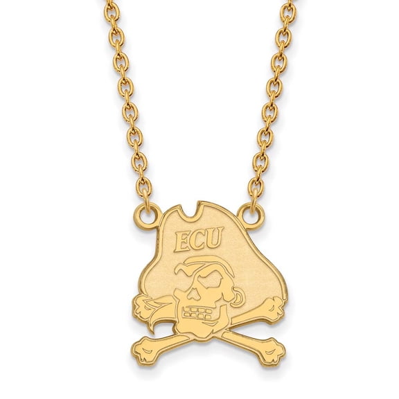 10k Gold LogoArt East Carolina University Pirate Large Pendant 18 inch Necklace Q1Y012ECU-18