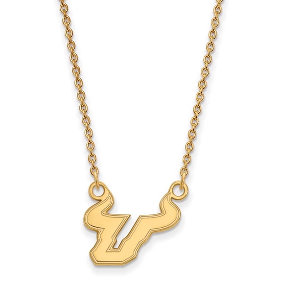 10k Gold LogoArt University of South Florida Bull Small Pendant 18 inch Necklace Q1Y009USFL-18