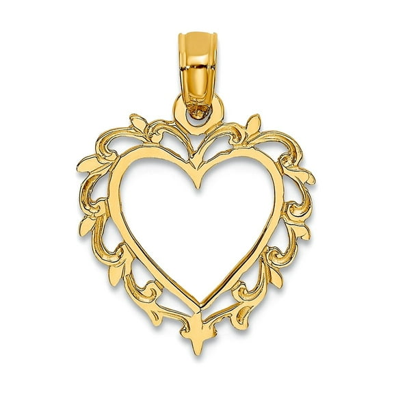 10k Gold Love Heart Pendant Necklace With Lace Trim 17.8x13.35mm Wide Pendant for Women - .4 Grams