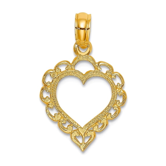 10k Gold Love Heart Pendant Necklace With Lace Trim Pendant for Women - .5 Grams