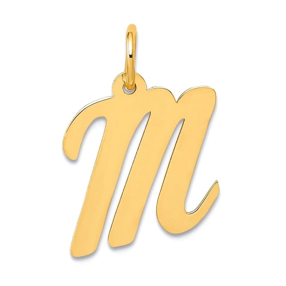 10k Solid Yellow Gold Medium Script Letter M Initial Charm Pendant Necklace for Women - .5 Grams