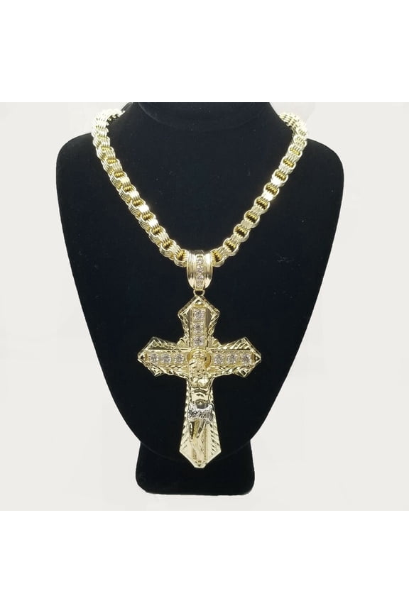 10k Gold Mens Byzantine Box Necklace 26" Cross Charm Pendant Jesus (length:Cross Pendant ONLY;)