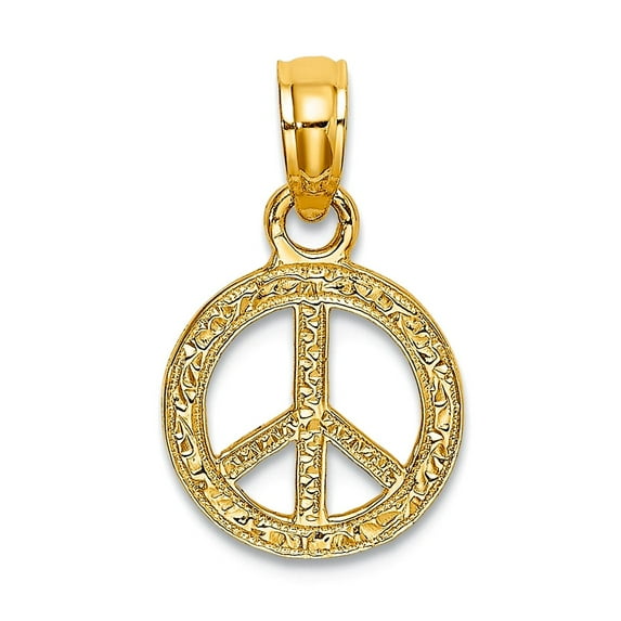 10k Gold Mini Peace Sign Flat and Textured Charm Pendant Necklace for Women - .4 Grams