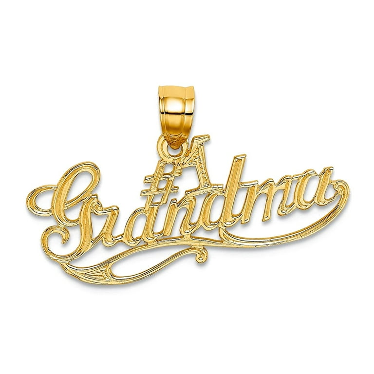 10k Gold Number Grandma Pendant Necklace Wide