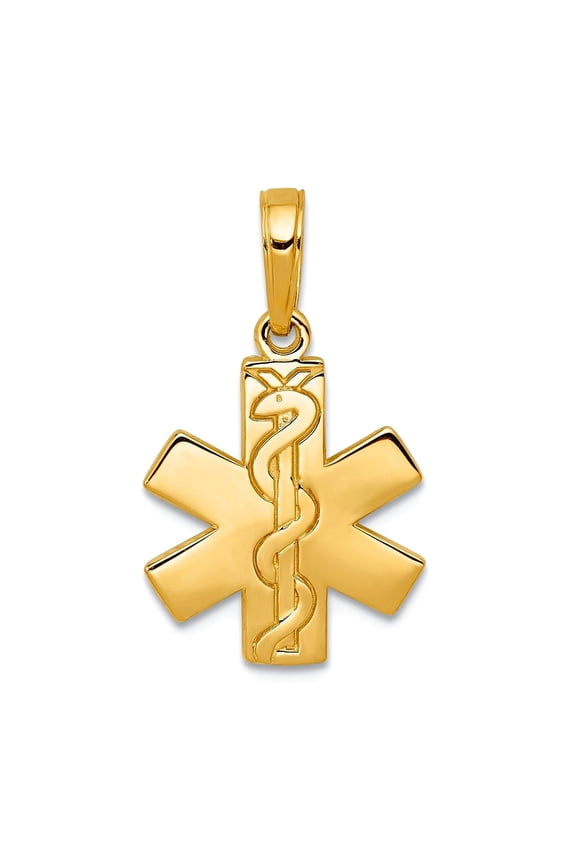 10k Gold Paramedic Emt Symbol Pendant Necklace 21x13mm Wide Pendant for Women - 1.1 Grams