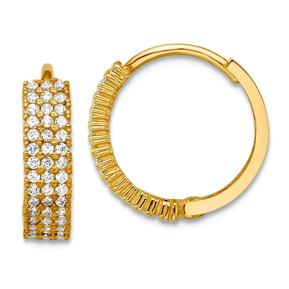 10k Solid Yellow Gold Polished 4mm Cubic Zirconia Hinged Hoop Earrings Hoop Earring for Women