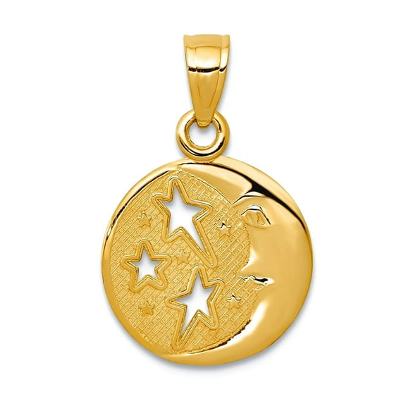 10k Solid Yellow Gold Polished Celestial Moon With Three Stars Pendant Necklace 17x10mm Wide Pendant for Women