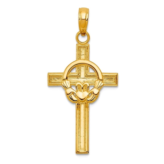 10k Gold Polished Irish Claddagh Celtic Trinity Knot Religious Faith Cross Pendant Necklace 31.5x15mm Wide Pendant for W