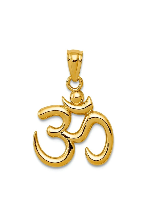 10k Gold Polished Om Symbol Pendant Necklace Pendant for Women - .7 Grams
