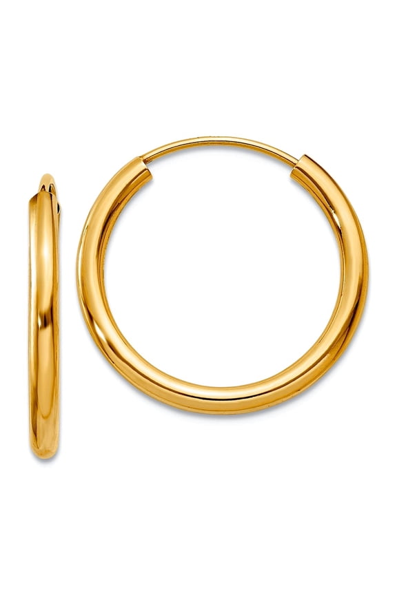 10k Solid Yellow Gold Polished Round Endless 2mm Hoop Earrings 17x17mm Wide 2mm Thick Hoop Earring for Women