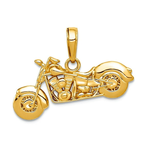 10k Gold Polished and Textured 3-d Motorcycle Pendant Necklace 19x23mm Wide Pendant for Women