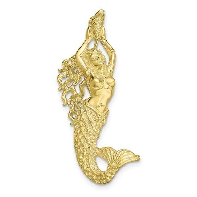 10k Gold Polished and Textured Mermaid Chain Slide Pendant Necklace ...