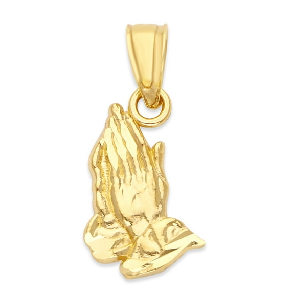 10k Gold Praying Hands Pendant, Holy Prayer Jewelry, Christian Gifts for Her with 18 inch Chain