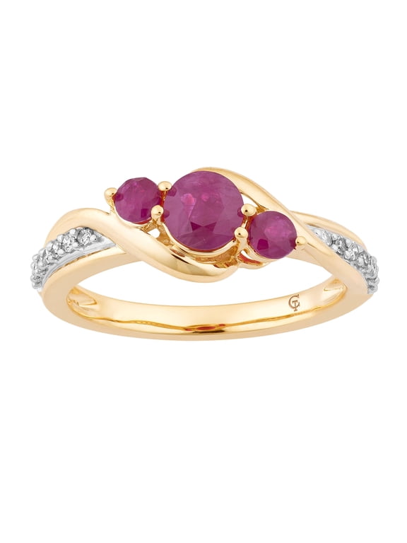 10k Gold Ruby & 1/10 Carat T.W. Diamond 3-Stone Ring