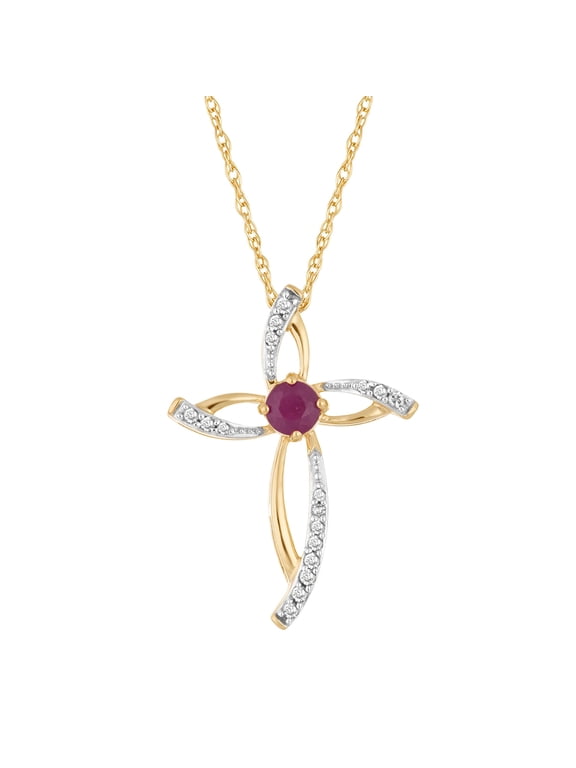 10k Gold Ruby & 1/10 Carat T.W. Diamond Cross Pendant Necklace