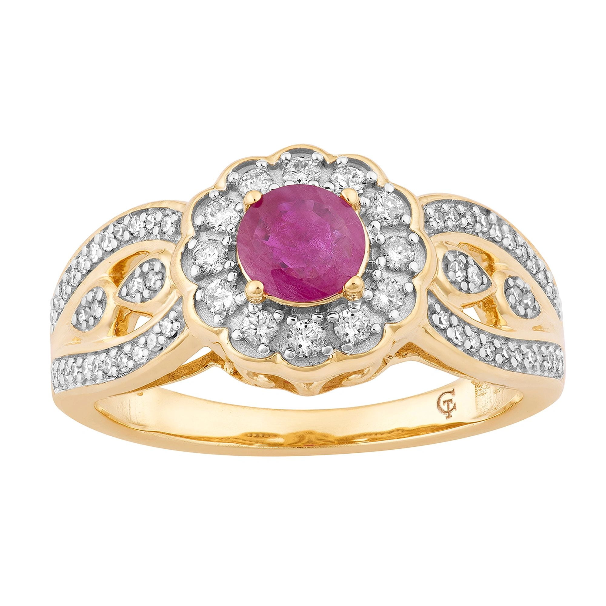 10k Gold Ruby & 1/3 Carat T.W. Diamond Tiered Flower Ring