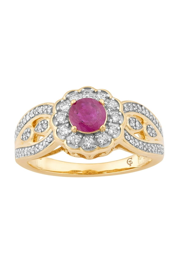 10k Gold Ruby & 1/3 Carat T.W. Diamond Tiered Flower Ring
