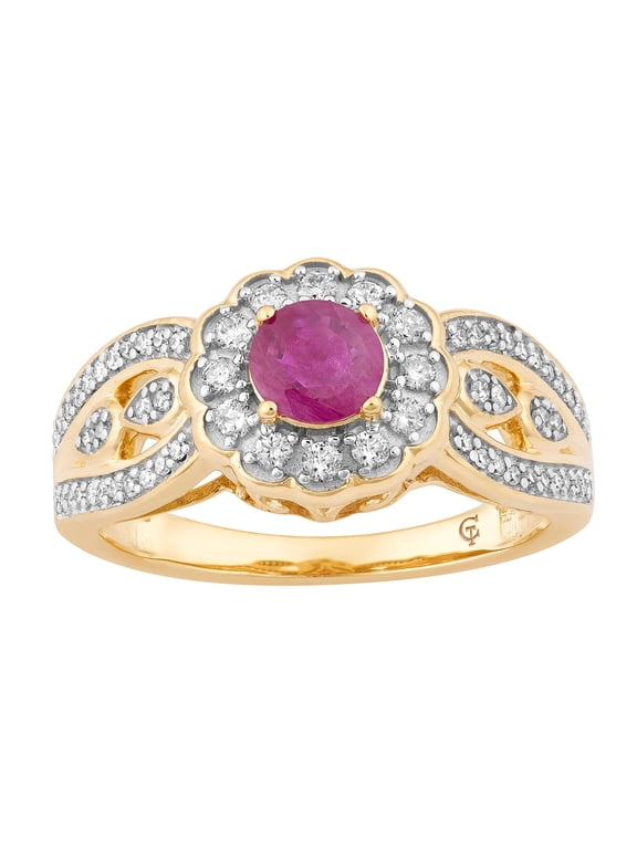 10k Gold Ruby & 1/3 Carat T.W. Diamond Tiered Flower Ring