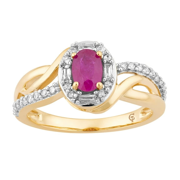 10k Gold Ruby & 1/4 Carat T.W. Diamond Swirl Ring