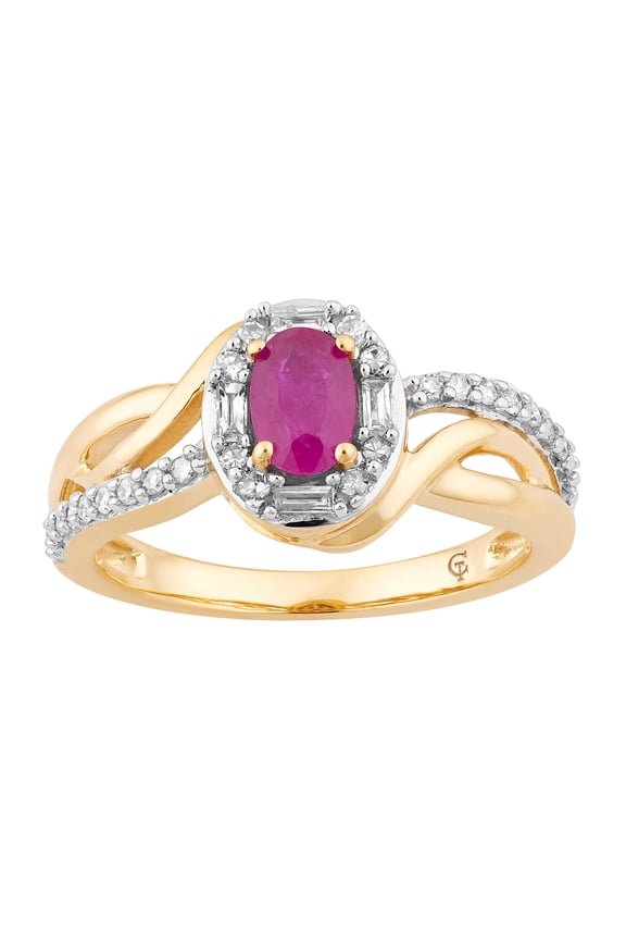 10k Gold Ruby & 1/4 Carat T.W. Diamond Swirl Ring