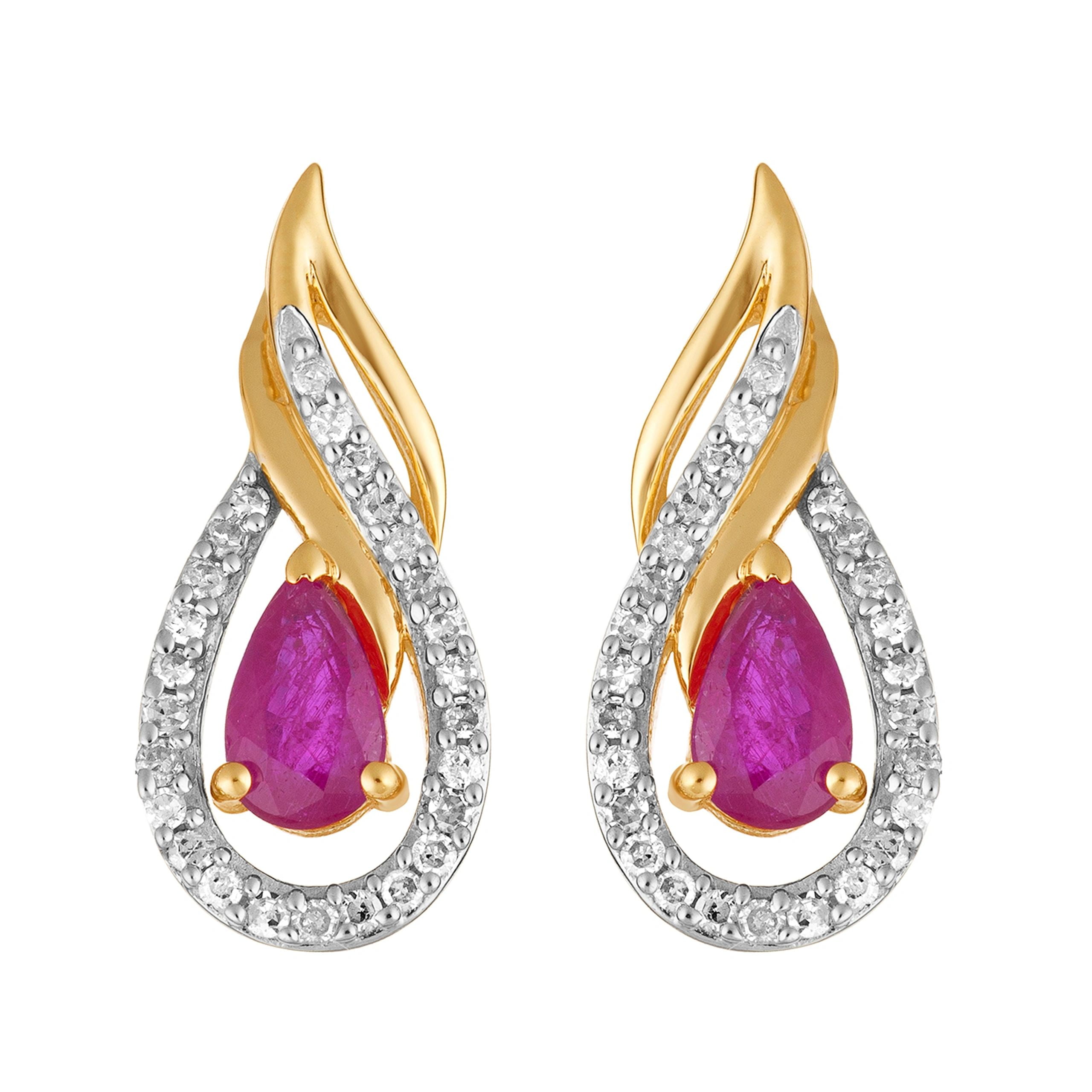 10k Gold Ruby & 1/6 Carat T.W. Diamond Teardrop Earrings