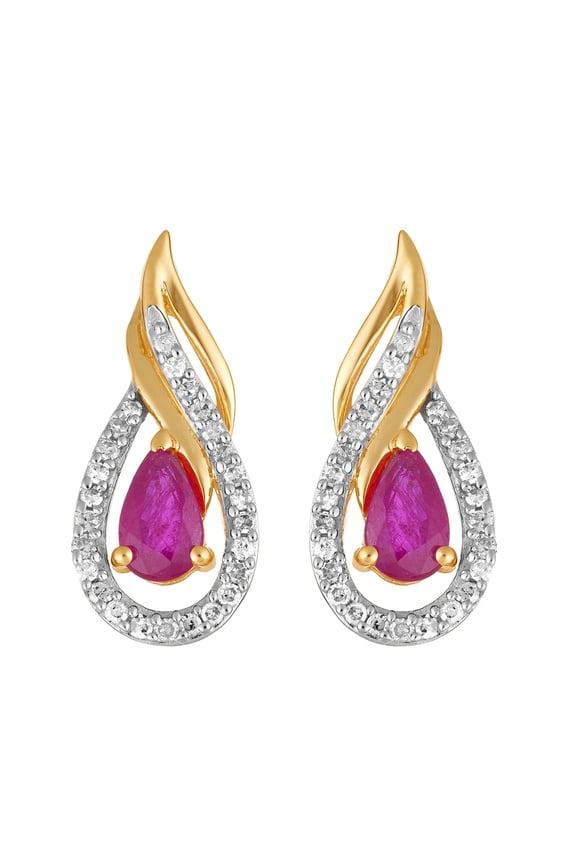10k Gold Ruby & 1/6 Carat T.W. Diamond Teardrop Earrings